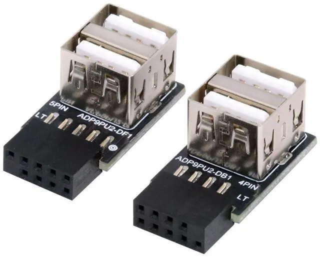 Main image of 2 Pack USB 2.0 Front Panel Header 9/10Pin 1 Male to 2 USB 2.0 Female 90 Degree Angled Mainboard Header Port Extension Adapter