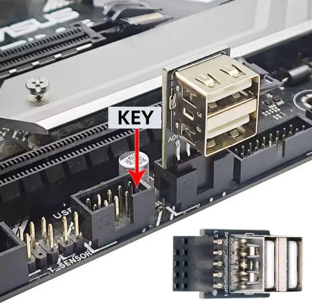 Alt view image 4 of 7 - 2 Pack USB 2.0 Front Panel Header 9/10Pin 1 Male to 2 USB 2.0 Female 90 Degree Angled Mainboard Header Port Extension Adapter