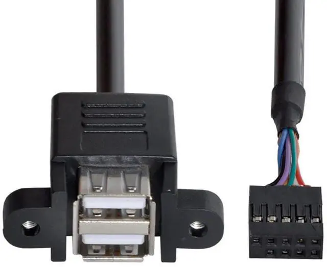 Alt view image 4 of 7 - USB 2.0 Front Panel Header 9/10Pin 1 Male to 2 USB 2.0 Female Y Splitter Mainboard Header Port Extension Cable Adapter with Screw Panel Holes