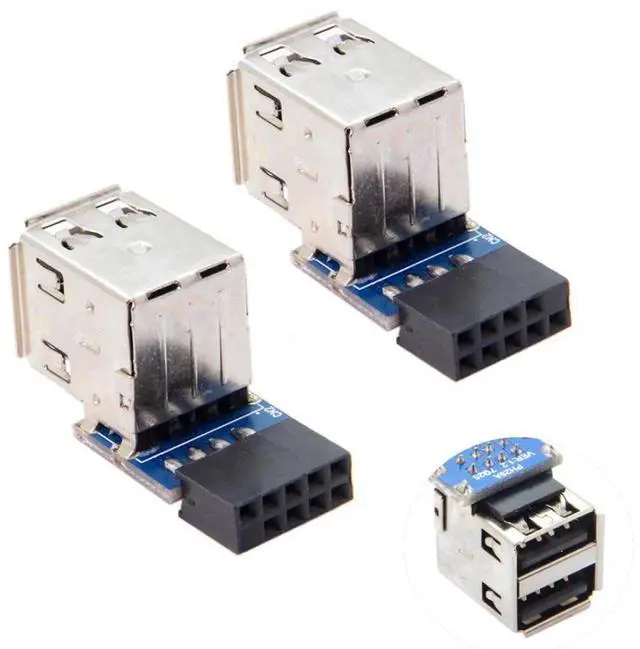 Alt view image 6 of 7 - 2 Pack USB 2.0 Front Panel Header 9/10Pin 1 Male to 2 USB 2.0 Female Mainboard Header Port Extension Adapter