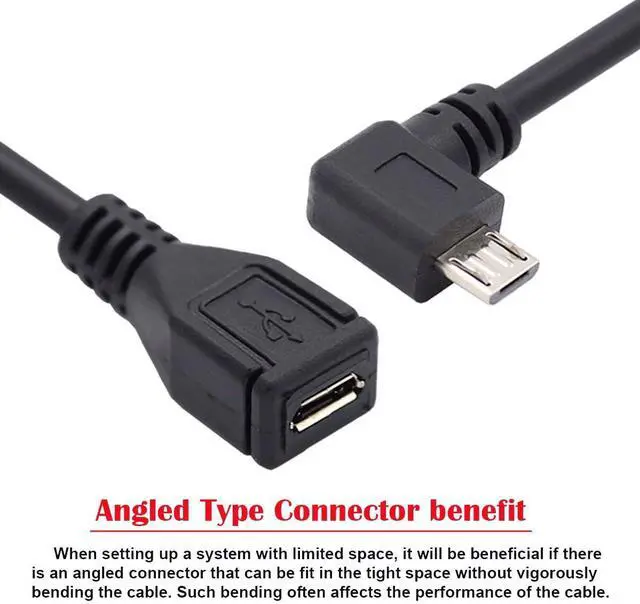 Alt view image 6 of 6 - Micro USB 2.0 5Pin Male to Female 90 Degree Left Angled Extension Cable for Tablet & Phone & MHL & OTG Extension
