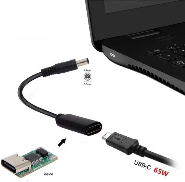 Alt view image 3 of 7 - USB C to DC 20V 5.5x2.1mm PD 65W Charge Cable Type-C Female Input to DC Output for Laptop
