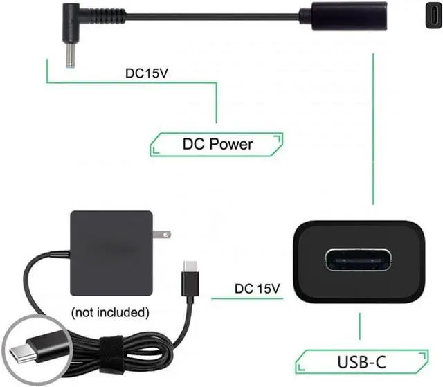 Alt view image 7 of 7 - CY USB C to DC 20V 4.5 * 3.0mm PD 65W Charge Cable for H-P Laptop