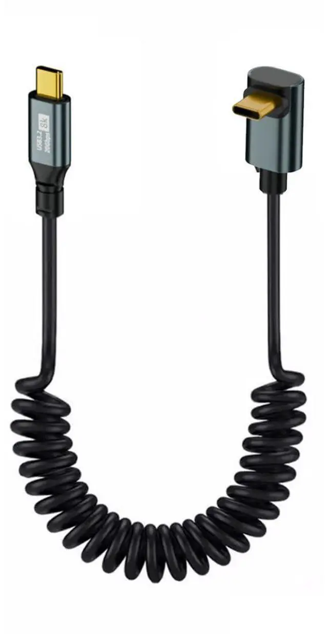 Main image of USB C to C Coiled Cable USB 3.2 Type C 90 Degree UP Angled 20Gbps PD 100W 8K@60Hz Data Fast Charging Cable 6ft
