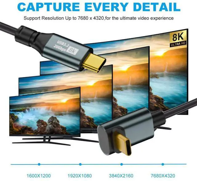 Alt view image 6 of 7 - USB C to C Coiled Cable USB 3.2 Type C 90 Degree UP Angled 20Gbps PD 100W 8K@60Hz Data Fast Charging Cable 6ft