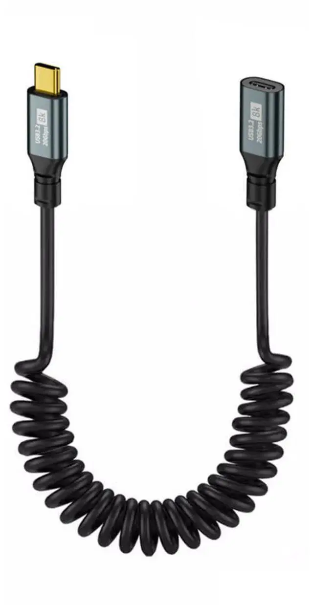 Main image of USB C to C Coiled Cable USB 3.2 Type C Male to Female 20Gbps PD 100W 8K@60Hz Data Fast Charging Cable 6ft