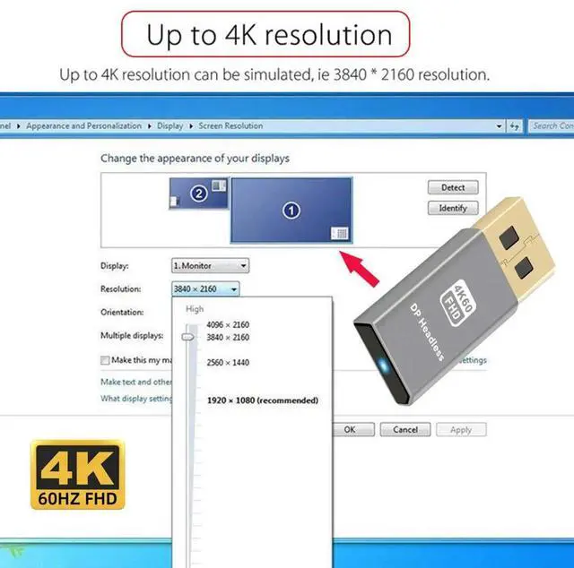 Alt view image 5 of 7 - Displayport Virtual Display Adapter DP Displayport Dummy Plug Headless Ghost Emulator 4K@60Hz