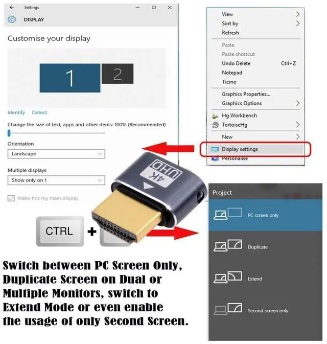 Alt view image 5 of 7 - HDMI 4K UHD Dummy Plug,HDMI 1.4 Virtual Monitor EDID Emulator, Headless Display Adapter Supports up to 4k@60Hz,1080@60Hz/120Hz