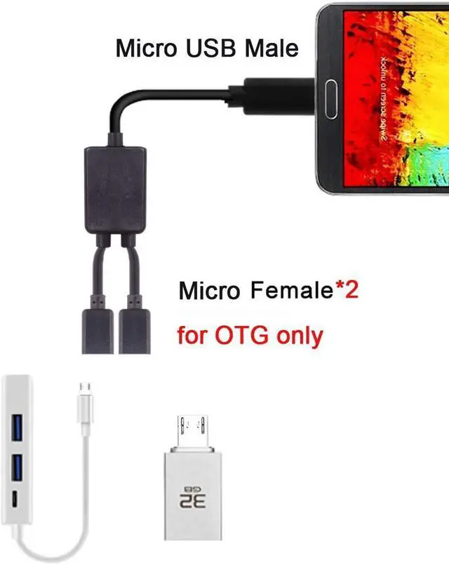 Alt view image 2 of 6 - Micro USB OTG Cable,Micro USB 1 Male to 2 Female Dual Ports Hub Cable for Laptop PC & Mouse & Flash Disk