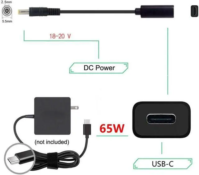 Alt view image 2 of 7 - CY USB C to DC 20V 5.5x2.5mm PD 65W Charge Cable