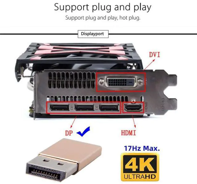 Alt view image 3 of 7 - Displayport Virtual Display Adapter DP Displayport Dummy Plug Headless Ghost Emulator 2560x1600p@60Hz