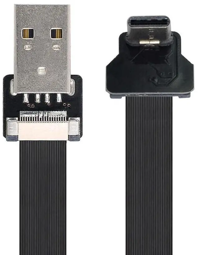 Alt view image 6 of 7 - USB C Flat Cable USB 2.0 Male to USB C Male 90 Degree UP Angled Ribbon Flex Extension Cable Adapter 0.5M