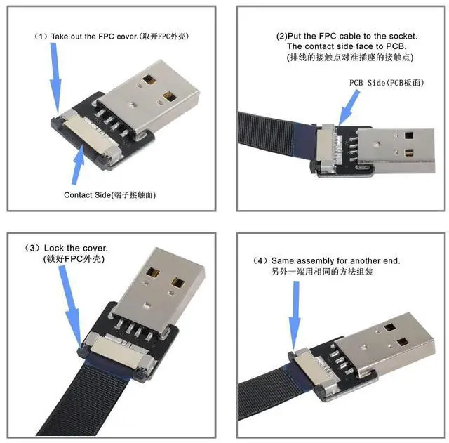 Alt view image 2 of 7 - USB C Flat Cable USB 2.0 Male to USB C Male 90 Degree Right Angled Ribbon Flex Extension Cable Adapter 2.0M