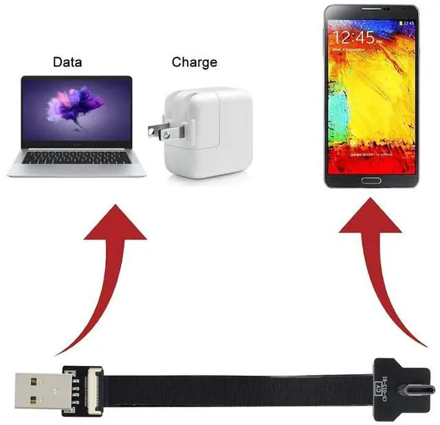 Alt view image 3 of 7 - USB C Flat Cable USB 2.0 Male to USB C Male 90 Degree Right Angled Ribbon Flex Extension Cable Adapter 2.0M