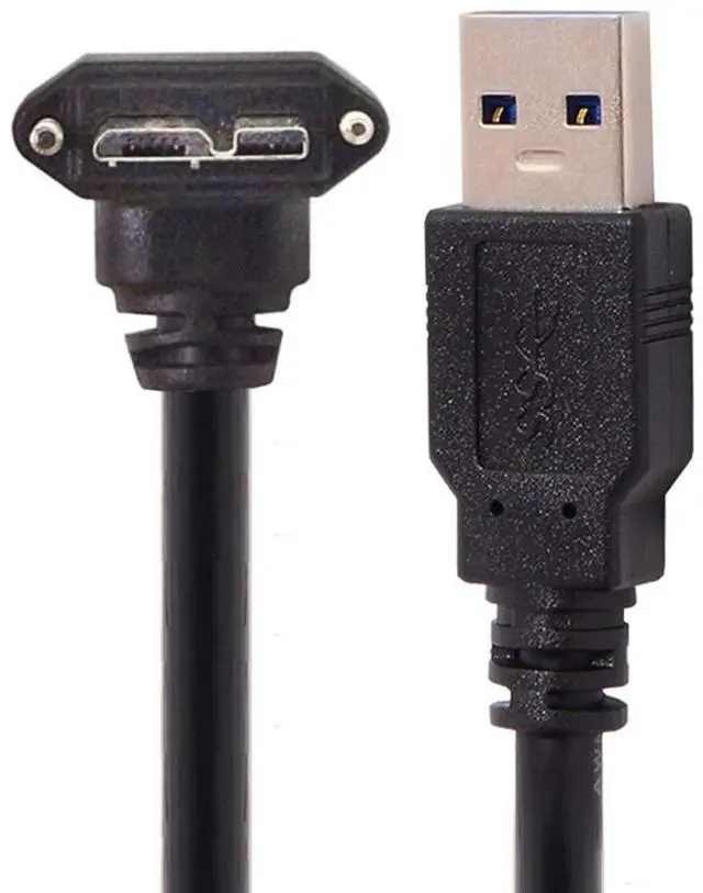 Main image of Micro USB 3.0 Cable USB 3.0 Type A Male to Micro B Male 90 Degree UP Angled Cable with Mount Panel Screws 3.0M