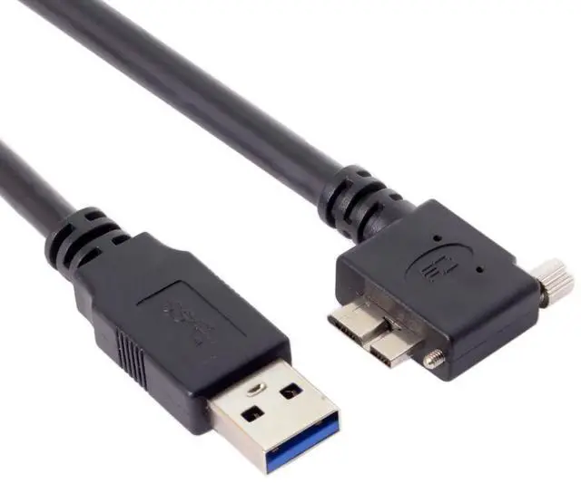 Alt view image 4 of 7 - Micro USB 3.0 Cable USB 3.0 Type A Male to Micro B Male 90 Degree Left Angled Cable with Mount Panel Screws 5.0M