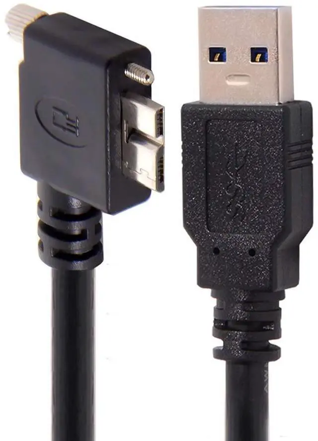 Main image of Micro USB 3.0 Cable USB 3.0 Type A Male to Micro B Male 90 Degree Left Angled Cable with Mount Panel Screws 3.0M
