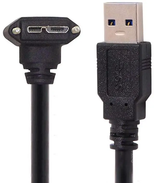 Main image of Micro USB 3.0 Cable USB 3.0 Type A Male to Micro B Male 90 Degree Down Angled Cable with Mount Panel Screws 1.2M