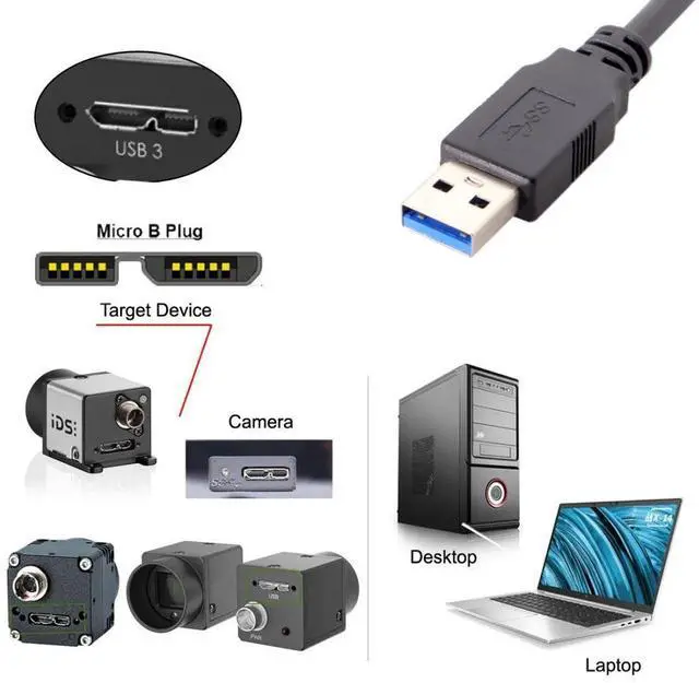 Alt view image 2 of 7 - Micro USB 3.0 Cable USB 3.0 Type A Male to Micro B Male Cable with Mount Panel Screws 3.0M