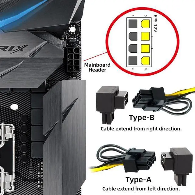Alt view image 3 of 7 - 2 Pack ATX 8Pin EPS 12V 90 Degree Angled CPU Power Connector Adapter