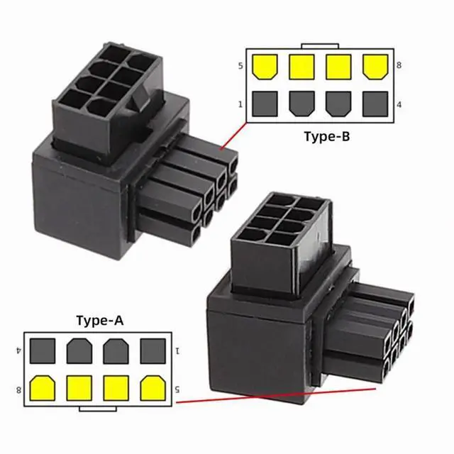 Alt view image 4 of 7 - 2 Pack ATX 8Pin EPS 12V 90 Degree Angled CPU Power Connector Adapter