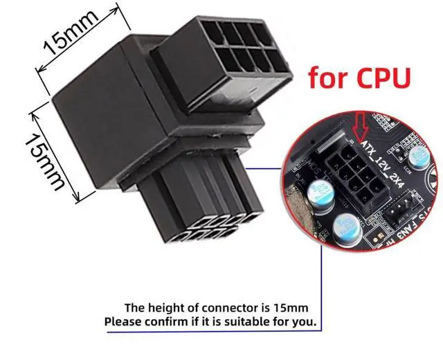Alt view image 5 of 7 - 2 Pack ATX 8Pin EPS 12V 90 Degree Angled CPU Power Connector Adapter