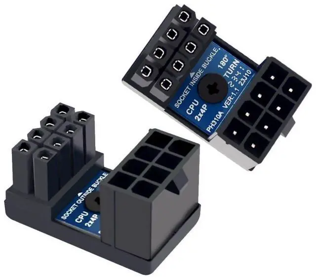 Main image of 2 Pack ATX 8Pin EPS 12V 180 Degree Angled CPU Power Socket Inside Buckle Connector Adapter
