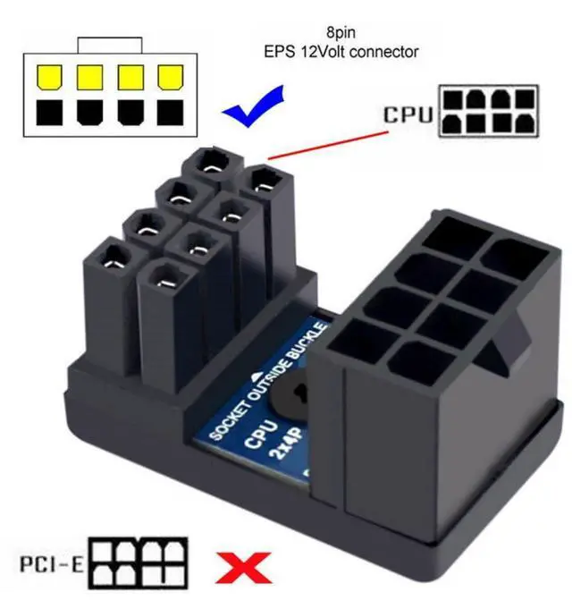 Alt view image 4 of 7 - 2 Pack ATX 8Pin EPS 12V 180 Degree Angled CPU Power Socket Inside Buckle Connector Adapter