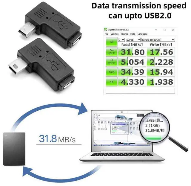 Alt view image 3 of 7 - 2 Pack Mini USB 5Pin Male to Micro USB Female 90 Degree Left & Right Angled Data Sync Power Adapter