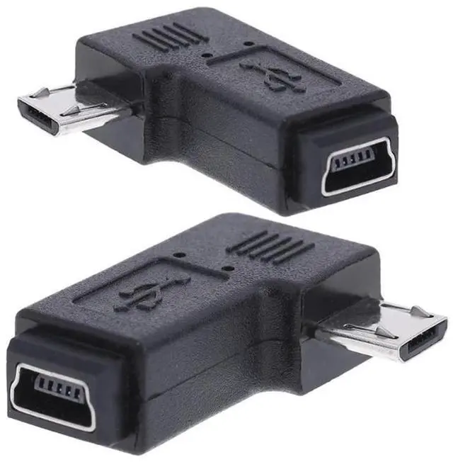 Main image of CY 2pcs 9mm Long Connector 90 Degree Left & Right Angled Micro USB 5Pin Male to Mini USB Female Extension Adapter