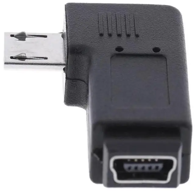 Alt view image 7 of 7 - CY 2pcs 9mm Long Connector 90 Degree Left & Right Angled Micro USB 5Pin Male to Mini USB Female Extension Adapter