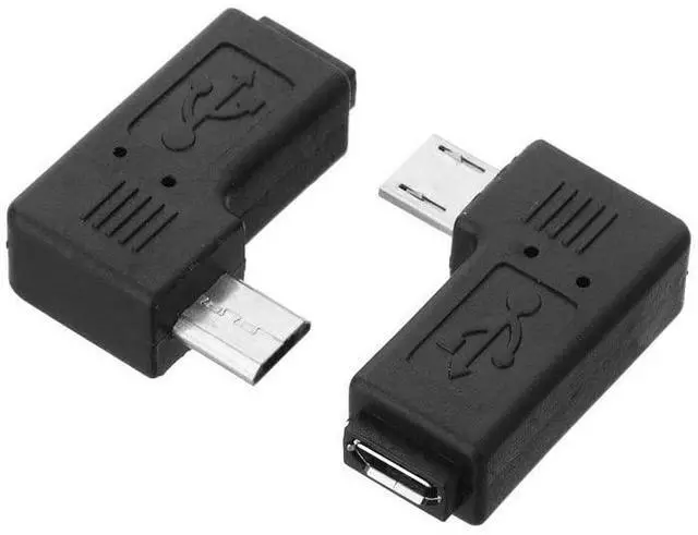 Main image of 2 Pack Micro USB Male to Female 90 Degree Left  Right Angled Extension Connector Adapter