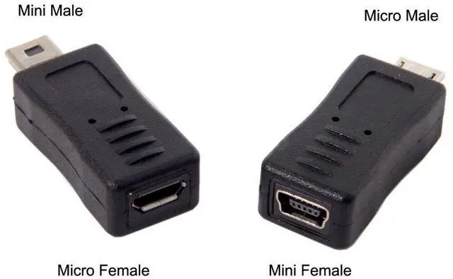 Alt view image 2 of 7 - 2 Pack Mini USB Male/Female to Micro USB Male/Female Extension Connector Adapter