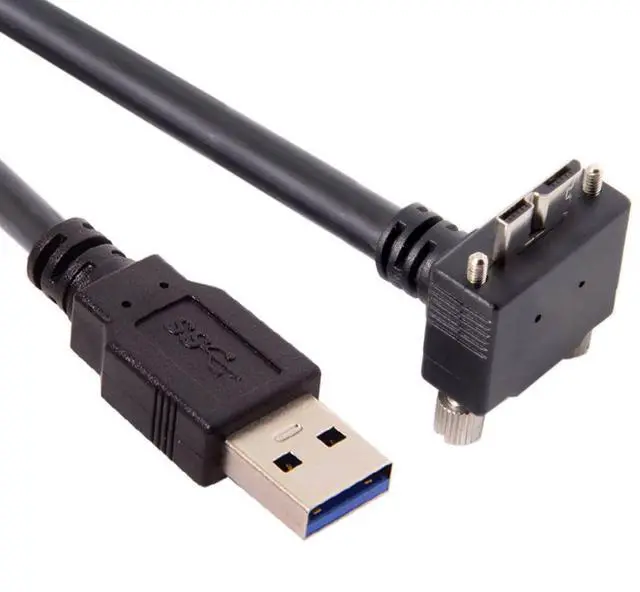 Alt view image 6 of 7 - Micro USB 3.0 Cable USB 3.0 Type A Male to Micro B Male 90 Degree UP Angled Cable with Mount Panel Screws 3.0M