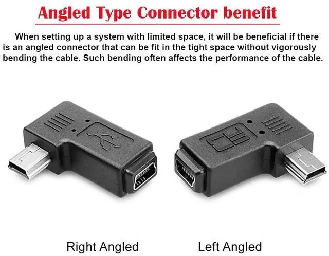 Alt view image 2 of 7 - 2 Pack Mini USB 5 Pin Male to Female 90 Degree Left & Right Angled Extension Connector Adapter