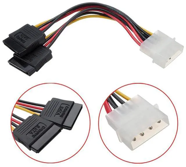Alt view image 2 of 7 - IDE 4Pin 1 to 2 SATA 15Pin Hard Disk SDD Power Supply Extension Cable 15cm
