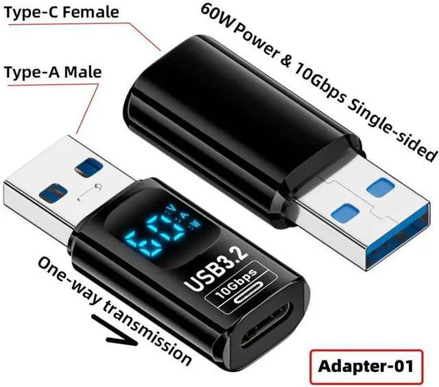 Alt view image 7 of 7 - 3 Pack USB Digital Display Adapter, USB 3.2 10Gbps PD 36W/60W Data Transfer Fast Charging Power Meter Tester Converter Adapter