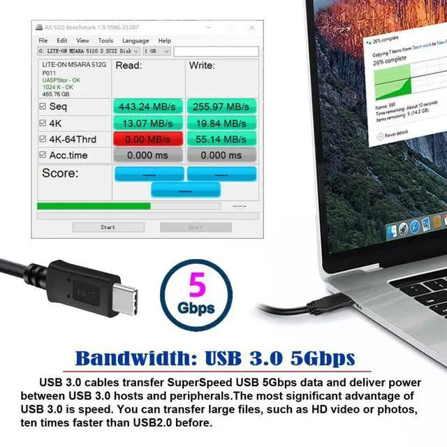 Alt view image 3 of 6 - USB C to Micro USB 3.0 Data Cable with Screw Mount for Industrial Camera Disk 5Gbps