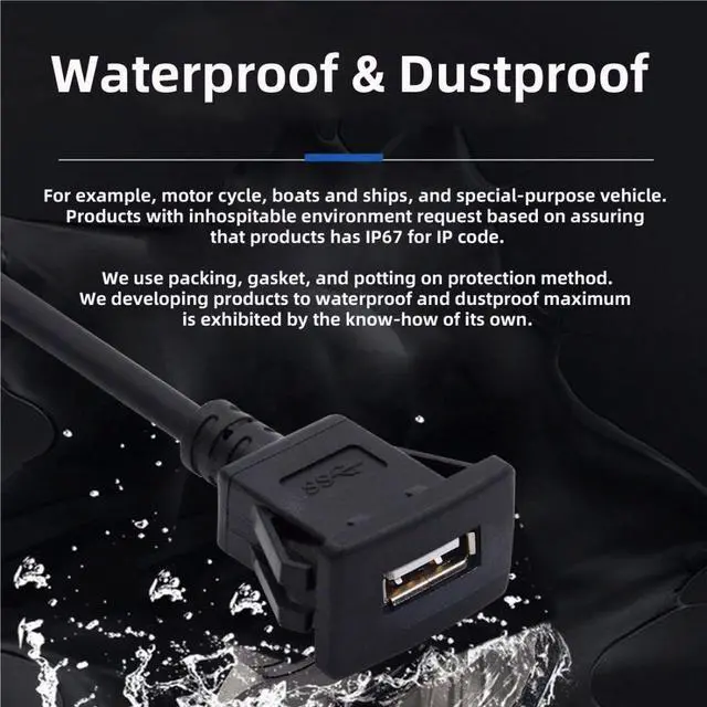 Alt view image 3 of 7 - USB 2.0 Flush Mount Male to Female Extension Cable for Car Dashboard Panel Mount Waterproof Dustproof
