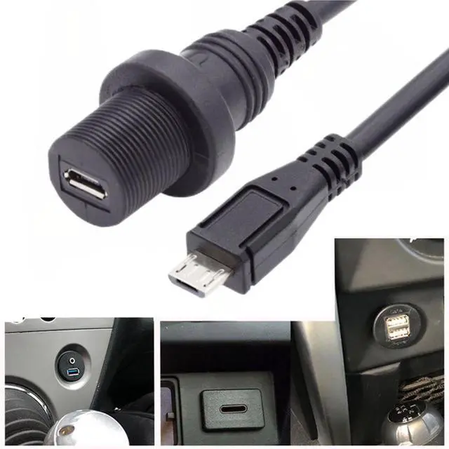 Alt view image 2 of 7 - Micro USB 5Pin Flush Mount Male to Female Extension Cable for Car Dashboard Panel Mount Waterproof Dustproof