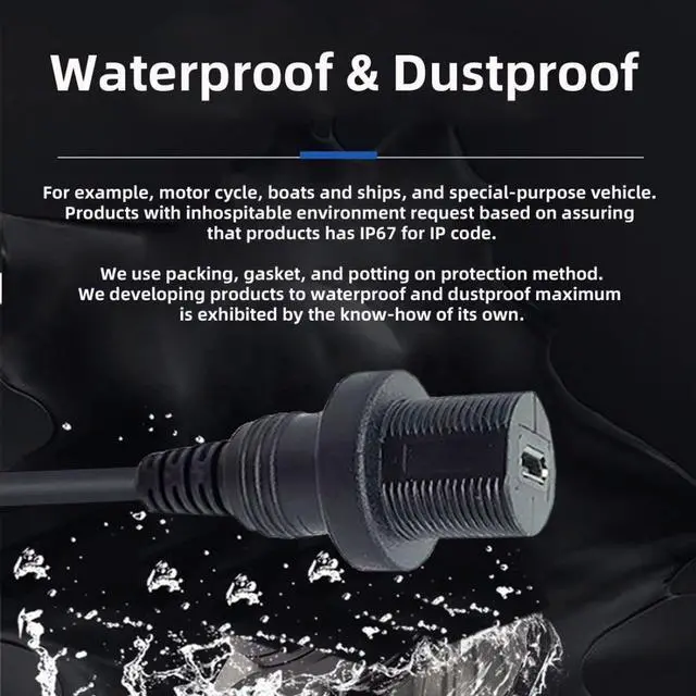 Alt view image 4 of 7 - Micro USB 5Pin Flush Mount Male to Female Extension Cable for Car Dashboard Panel Mount Waterproof Dustproof