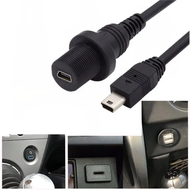 Alt view image 2 of 7 - Mini USB 5Pin Flush Mount Male to Female Extension Cable for Car Dashboard Panel Mount Waterproof Dustproof