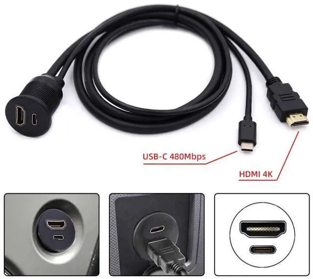 Alt view image 2 of 7 - USB C & HDMI 4K Flush Car Latch Mount Waterproof Dustproof Adapter