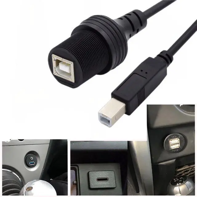 Alt view image 2 of 7 - USB 2.0 Type B Printer Scanner Flush Mount Male to Female Extension Cable for Car Dashboard Panel Mount Waterproof Dustproof
