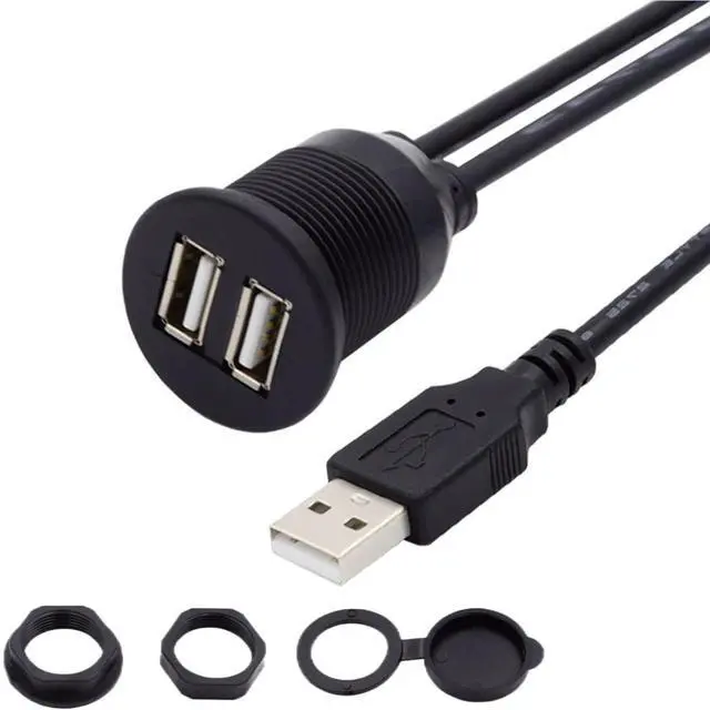 Main image of USB 2.0 Flush Mount 1 Male to 2 Female Extension Cable for Car Dashboard Panel Mount Waterproof Dustproof
