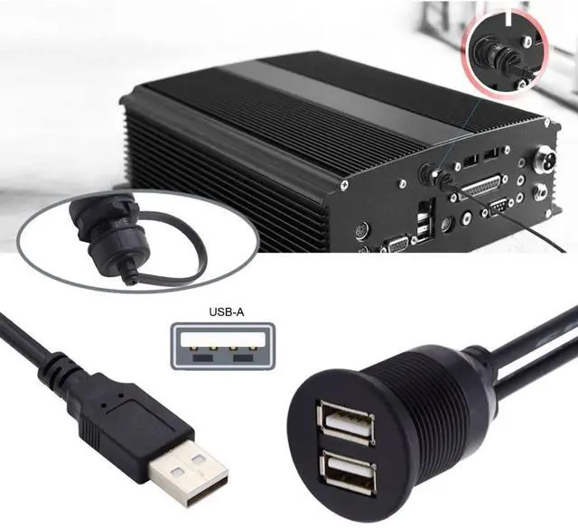Alt view image 5 of 7 - USB 2.0 Flush Mount 1 Male to 2 Female Extension Cable for Car Dashboard Panel Mount Waterproof Dustproof