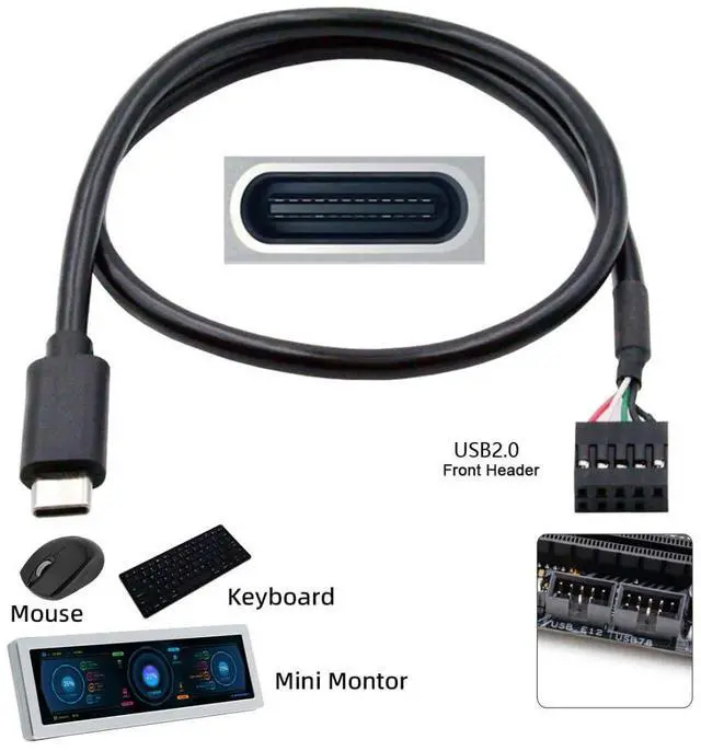 Alt view image 2 of 7 - USB 2.0 Front Panel Header 9/10Pin to USB C Male Mainboard Header Port Data Extension Cable Adapter 0.5M