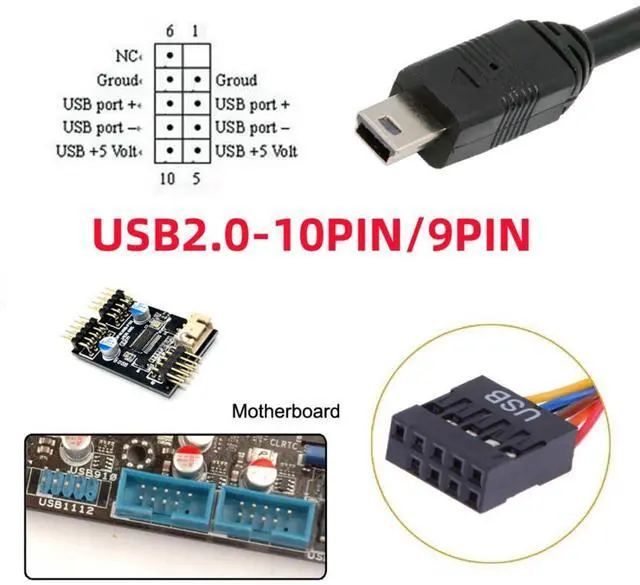 Alt view image 3 of 7 - USB 2.0 9Pin 10Pin Motherboard Header to Mini USB 5Pin Data Cable 0.5M
