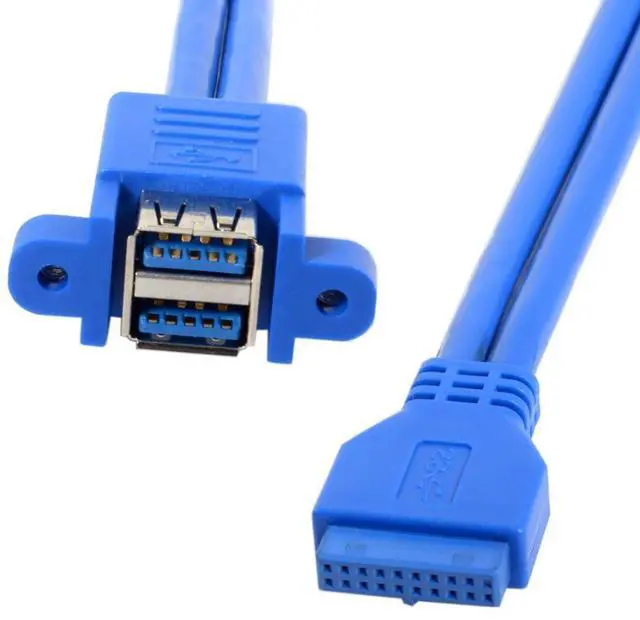 Alt view image 7 of 7 - USB 3.0 Front Panel Header 19/20Pin 1 Male to 2 USB 3.0 Female Panel Port Extension Cable 0.5M with Panel Mount Holes