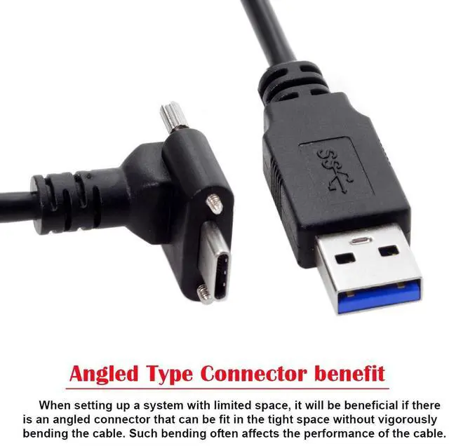 Alt view image 7 of 7 - USB 3.0 to USB C 90 Degree Angled Data Cable with Panel Mount Screw for Industrial Camera 0.3M